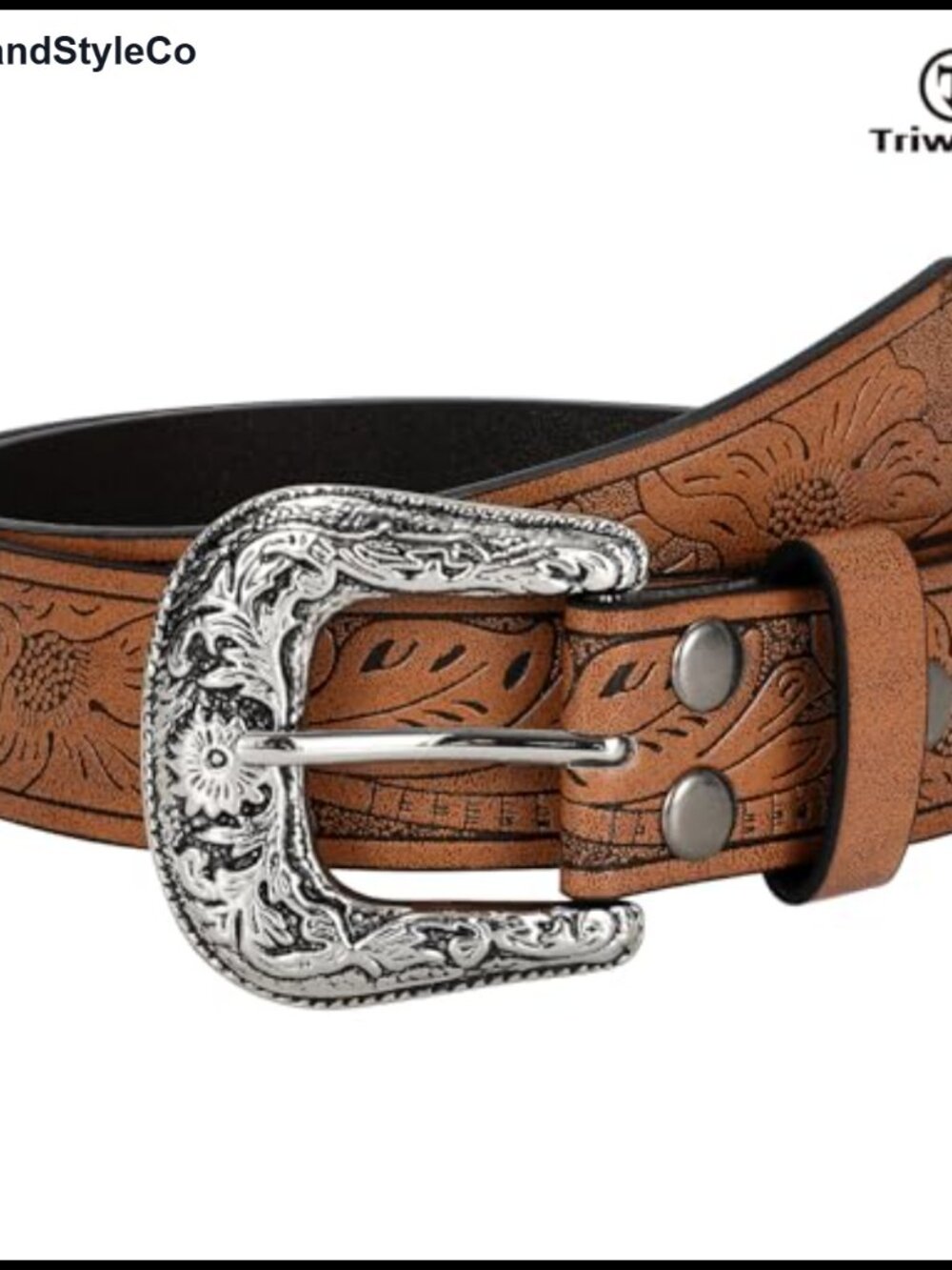Vintage Western Belt with Engraved Buckle for Women Men PU Leather - Picture 5 of 6